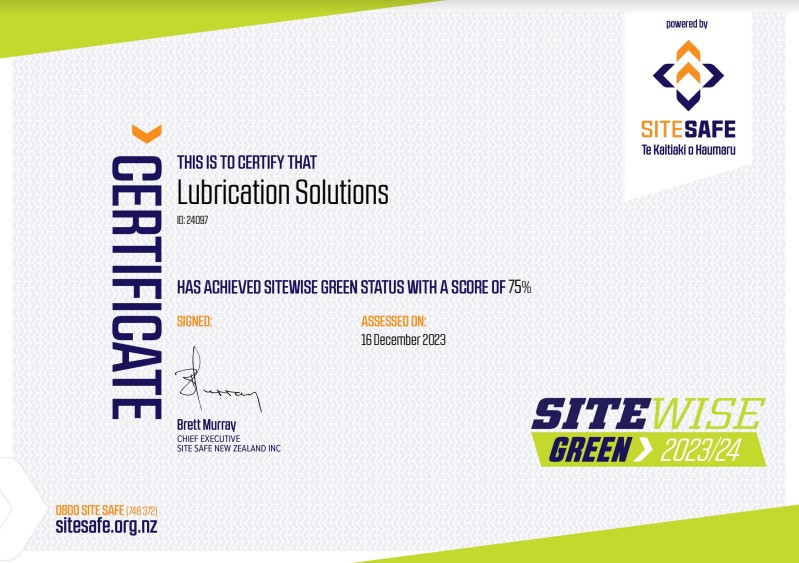 SiteWise Certificate Lubrication Solutions